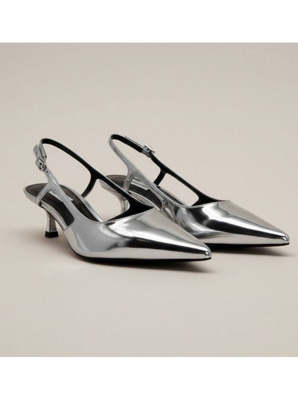 Steve Madden Metallic Silver Pointed Slingback Kitten Heels